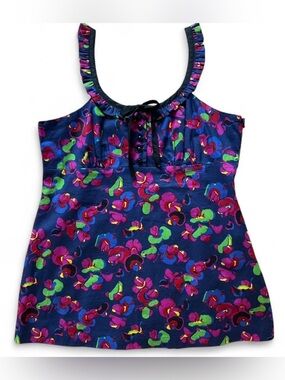 Vintage Y2K KENSIEGIRL Scoop Neck Abstract Floral Babydoll Top | M | Multi, Navy